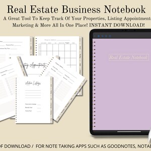 Real Estate Business Notebook, Real Estate Tracker, Hyperlinked Notebook For iPad and Tablets, Digital Download, Digital Notebook, Notebook