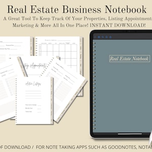 Real Estate Business Notebook, Real Estate Tracker, Hyperlinked Notebook For iPad and Tablets, Digital Download, Real Estate Notebook