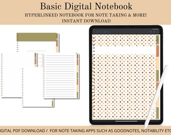 Digitaal notitieboek, basisnotitieblok, gelinkt notitieboek voor iPad en tablets, digitale download, digitaal dagboek, notitieboek, dagboek