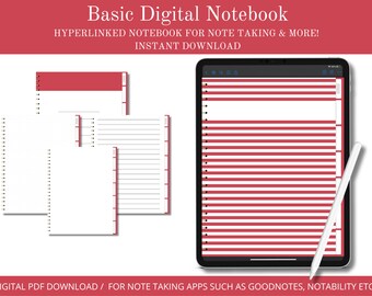 Digital Notebook, Basic Notebook, Hyperlinked Notebook For iPad and Tablets, Digital Download, Digital Journal, Notebook, Journal