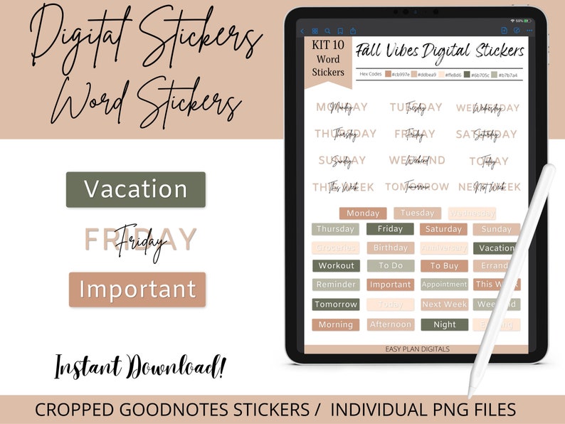 Digital Stickers / Word Stickers / Instant Download / Cropped Goodnotes ...