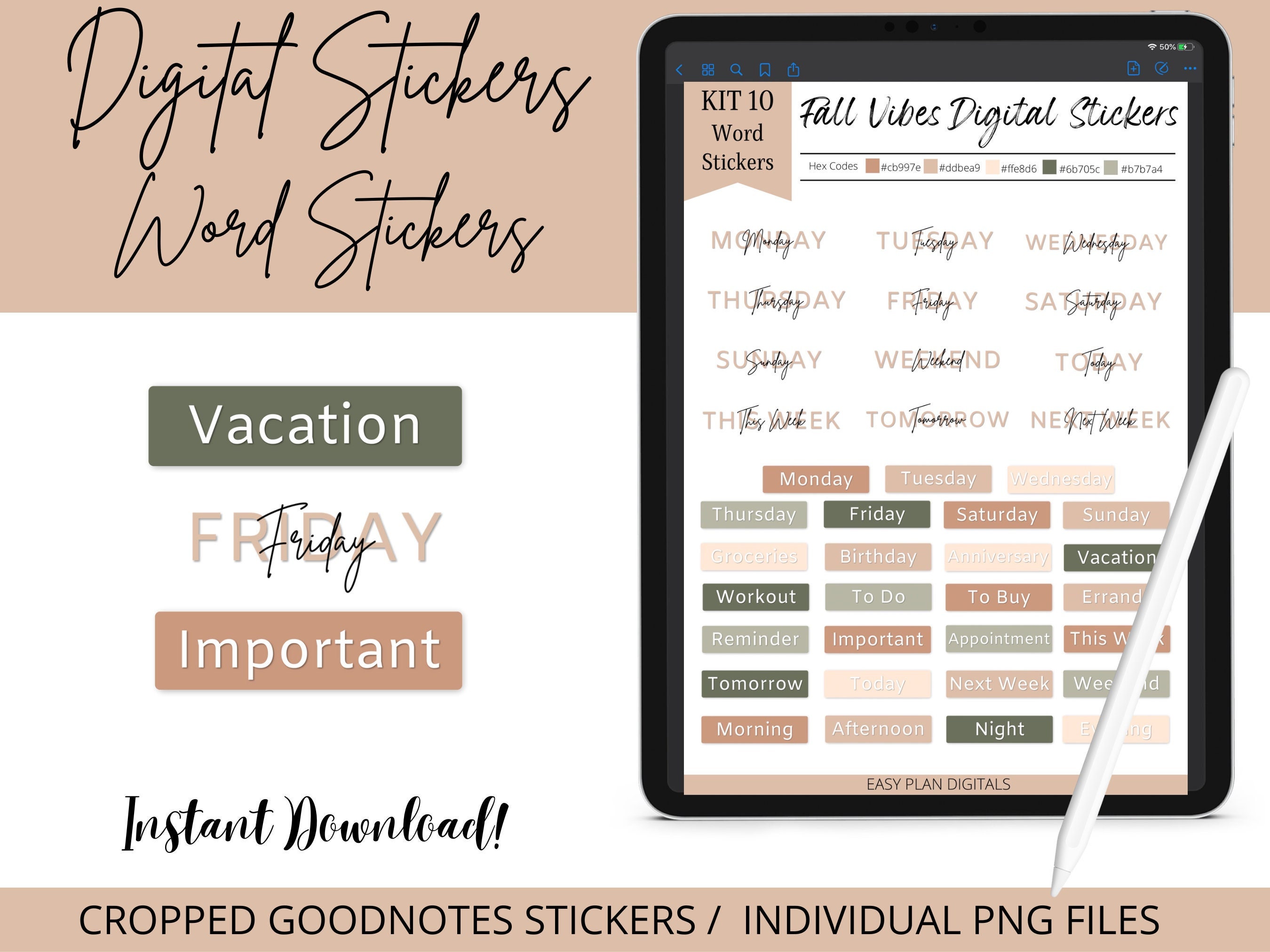 Digital Stickers / Word Stickers / Instant Download / Cropped Goodnotes ...