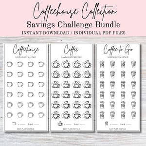 Coffee Printable Savings Challenge, Digital Download, PDF, Set of Three, Savings Challenge, Instant Download