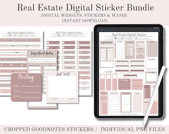 Real Estate Digital Stickers, Digital Stickers, Washi, Stickers, Instant Download, Cropped GoodNotes Stickers, PNG Files, Planner Stickers