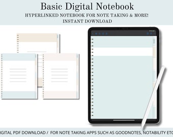 Digitaal notitieboek, basisnotitieblok, gelinkt notitieboek voor iPad en tablets, digitale download, digitaal dagboek, notitieboek, dagboek