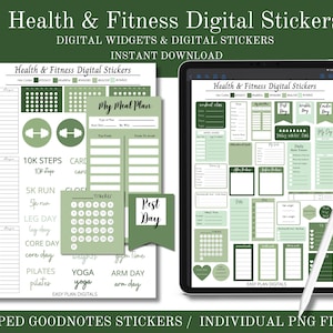Digital Stickers, Fitness Stickers, GoodNotes Stickers, PNGs, Health Stickers, Stickers, Planner Stickers, Instant Download, March Stickers