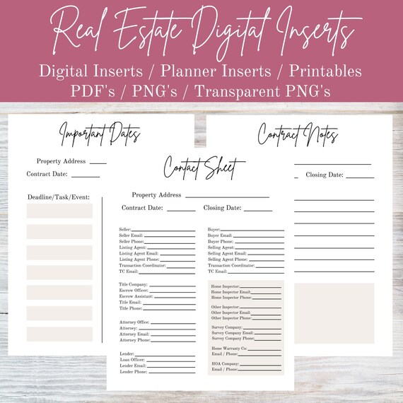 Real Estate Printables / Digital Planner Inserts / Real Estate - Etsy