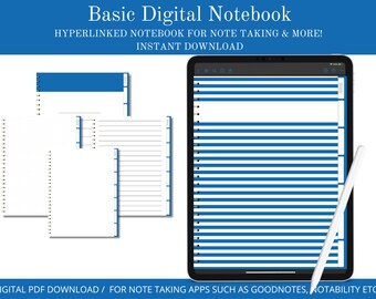 Digital Notebook, Basic Notebook, Hyperlinked Notebook For iPad and Tablets, Instant Download, Digital Journal, Notebook, Journal
