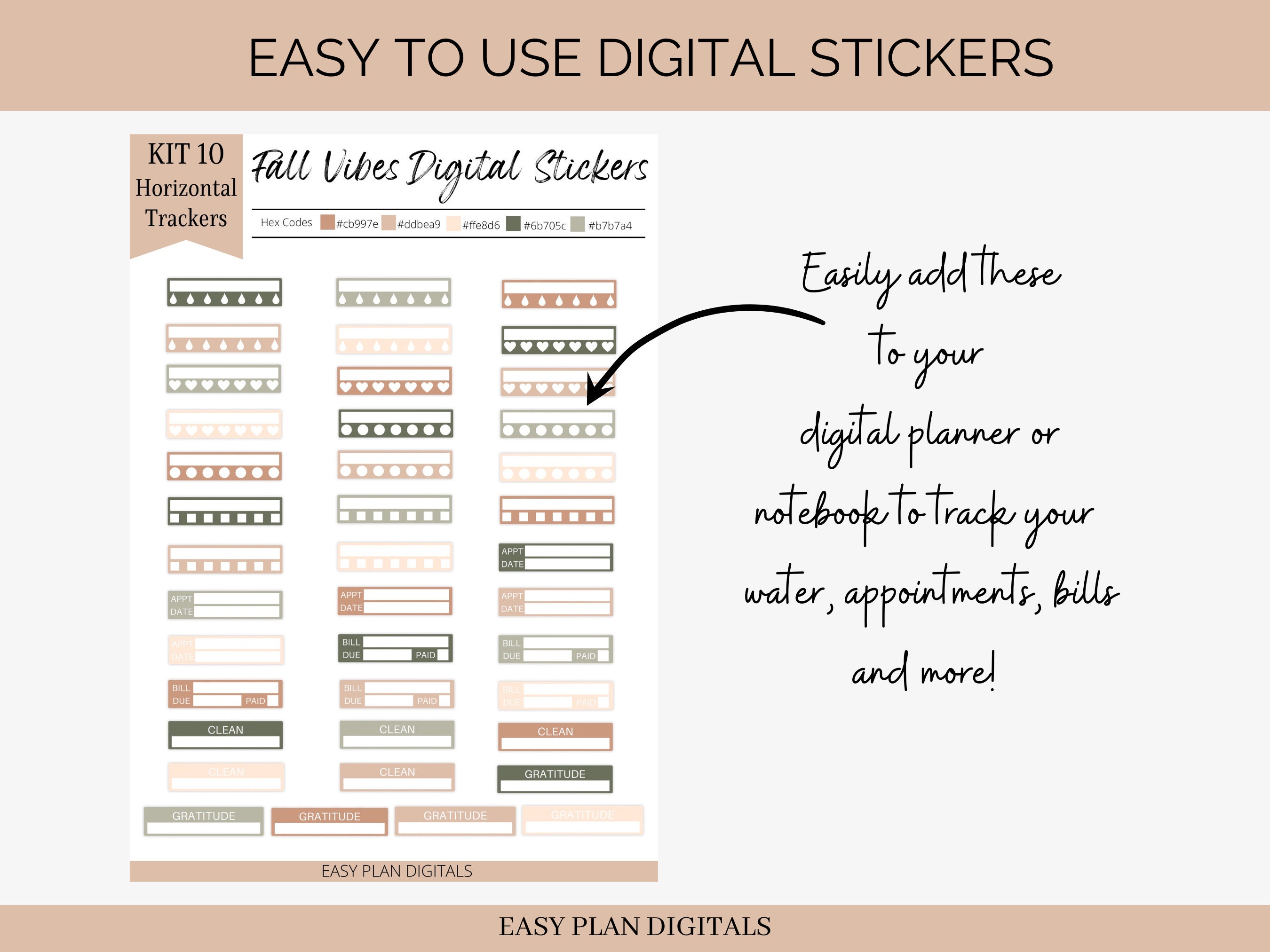 Digital Stickers / Horizontal Tracker Stickers / Instant Download ...
