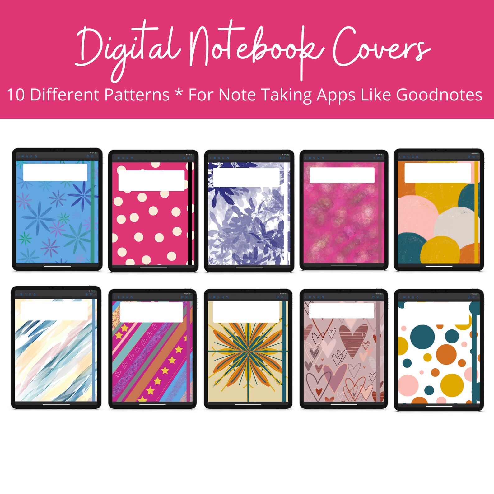 10 Digital Notebook Covers / Various Designs / Goodnotes | Etsy