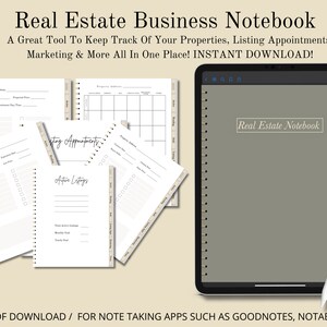 Real Estate Business Notebook, Real Estate Tracker, Hyperlinked Notebook For iPad and Tablets, Digital Download, Digital Notebook, Notebook