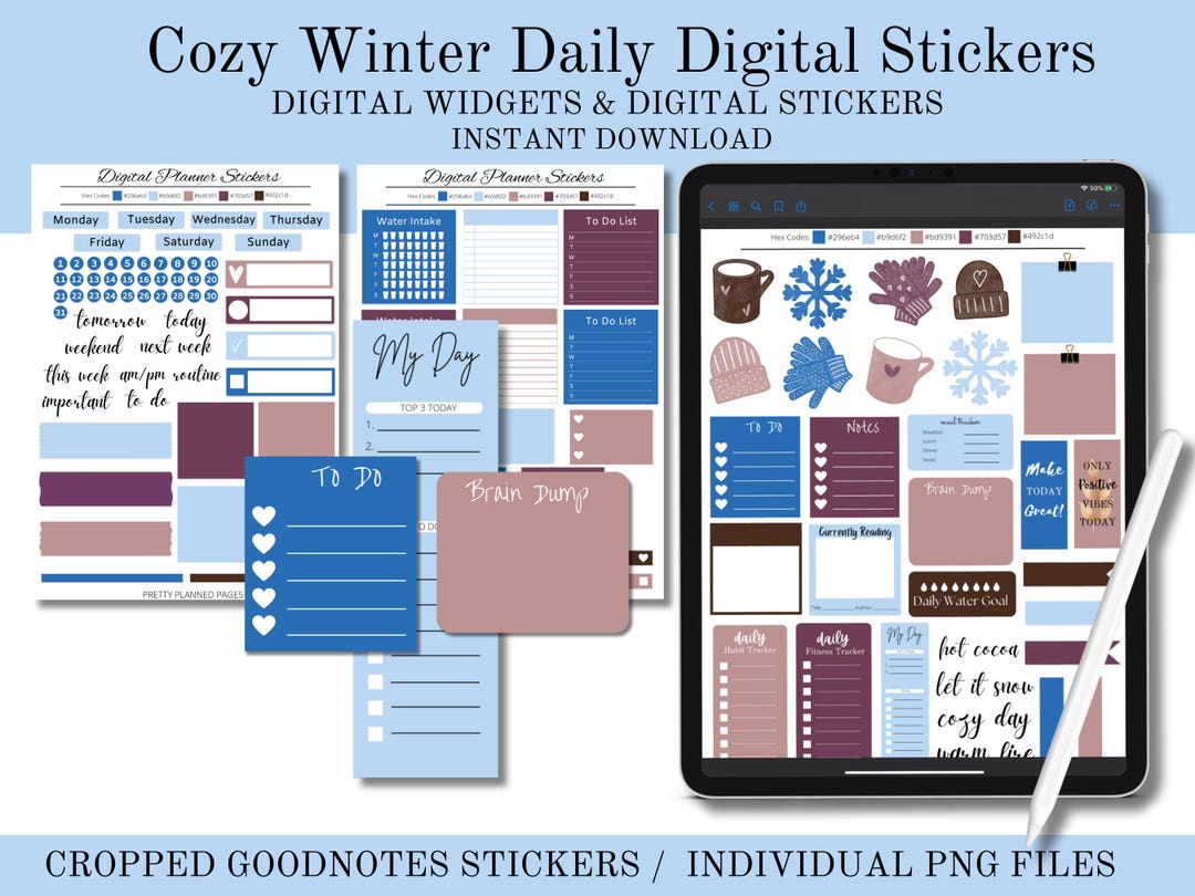 Daily Digital Planner Stickers: Goodnotes Files, Individual Pngs, Cozy ...