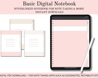 Digital Notebook, Basic Notebook, Hyperlinked Notebook For iPad and Tablets, Digital Download, Digital Journal, Notebook, Journal