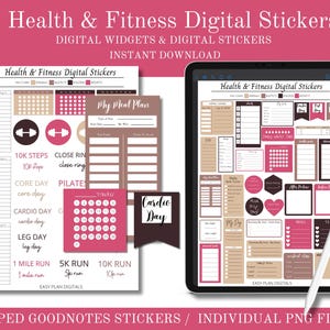 Digital Stickers, Fitness Stickers, GoodNotes Stickers, PNG Files, Health Stickers, Stickers, Planner Stickers, Instant Download