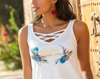 Top Ladies White 'Summer Time' Lattice Detail Jersey Vest Top by Blancheporte