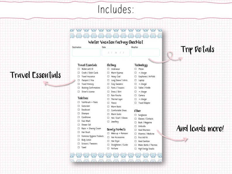 Printable Themed Packing Checklists Bundle - Design 1 - Etsy
