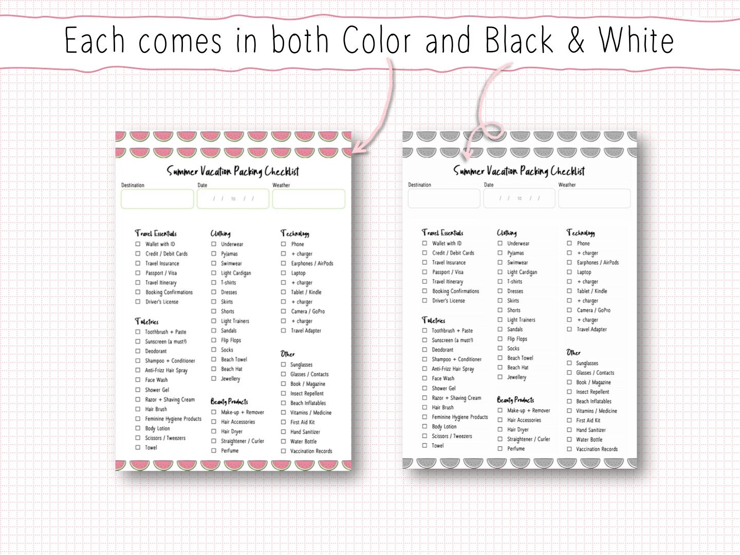 Printable Themed Packing Checklists Bundle - Design 1 - Etsy