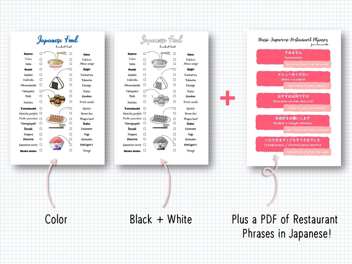 Japanese Food Bucket List Printable Restaurant Phrases PDF Etsy