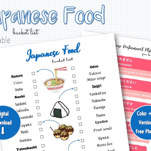 Japanese Food Bucket List Printable + Restaurant Phrases PDF