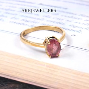 Anel de Turmalina Rosa, Turmalina Rosa Natural, Turmalina Oval, Prata de Lei 925, Aliança de Casamento, Anel de Aniversário, Anel Feminino, Presente para Ela