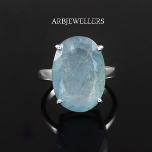 Aquamarine Ring, Natural Aquamarine, Solitaire Ring, Anniversary Ring, Wedding Ring, 925 Sterling Silver, Gift For Her, March Birthstone,