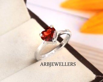 Handmade Heart Garnet Ring: 925 Sterling Silver Engagement