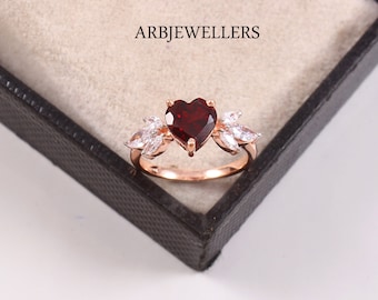 Garnet Ring, Heart Shape Ring, Anniversary Ring, Wedding Ring, Engagement Ring, Purpose RIng, Gift For Her, Women Ring, Bridal Ring,