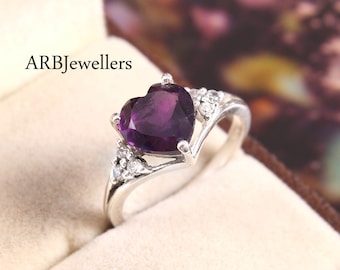 Handmade Heart Cut Amethyst Ring: Sterling Silver Promise Ring