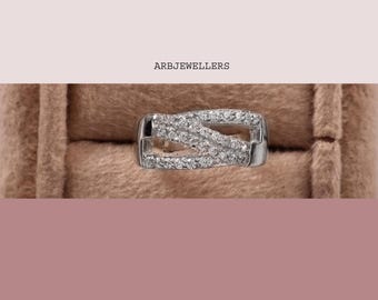 Anillo de media eternidad de circonita hecho a mano: banda apilable de plata de ley 925