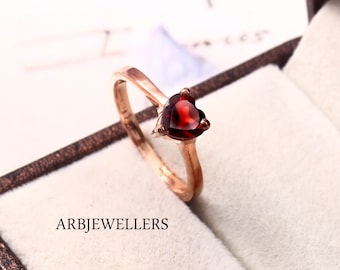 Heart Garnet Ring: Rose Gold 925 Sterling Silver Anniversary