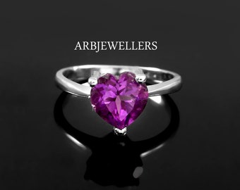Handmade Heart Cut Amethyst Ring: Sterling Silver Engagement Jewelry