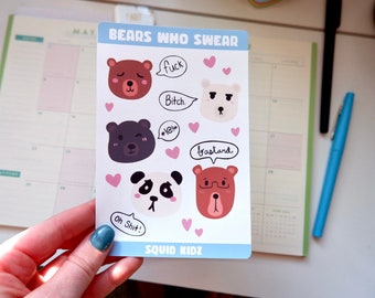 Bears Who Swear Sticker Sheet, Cute bear planner/journaling stickers