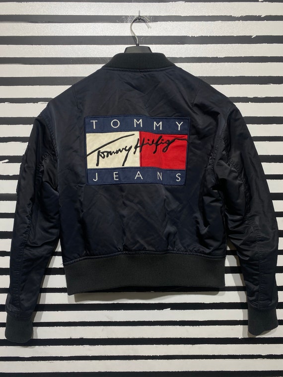foretage stereoanlæg slim Tommy Hilfiger Vintage Bomber Jacket Big Logo Back - Etsy