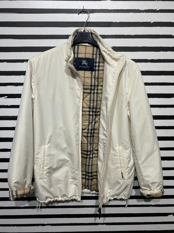 Burberry London Rare White Quilted Jacket Double Zipper Pull - Etsy