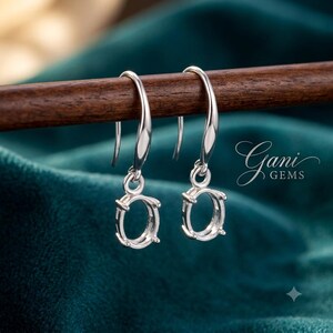 Oval Dangle Earring Blank Setting for Stones, 4 Prong DIY Drop Earring Collet, Rose Gold / Yellow Gold / 925 Silver Jewelry Making Findings
