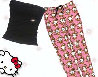 Hello Kitty Affe Frauen Pyjama Hose Niedliche Hello Kitty PJ Hose Y2K Passende Sleepover Hello Kitty Affe Kostüm Hose Hello Kitty Affe