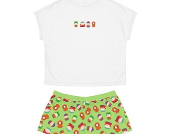 South Park Women's Short Pajama Set Main 4 South Park Pajama Set Stan Kyle Eric Kenny Pajama Set South Park Green Shorts Pajama set Women