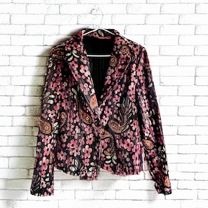 Vintage Women Floral Jacket Size S Retro Fit Jacket