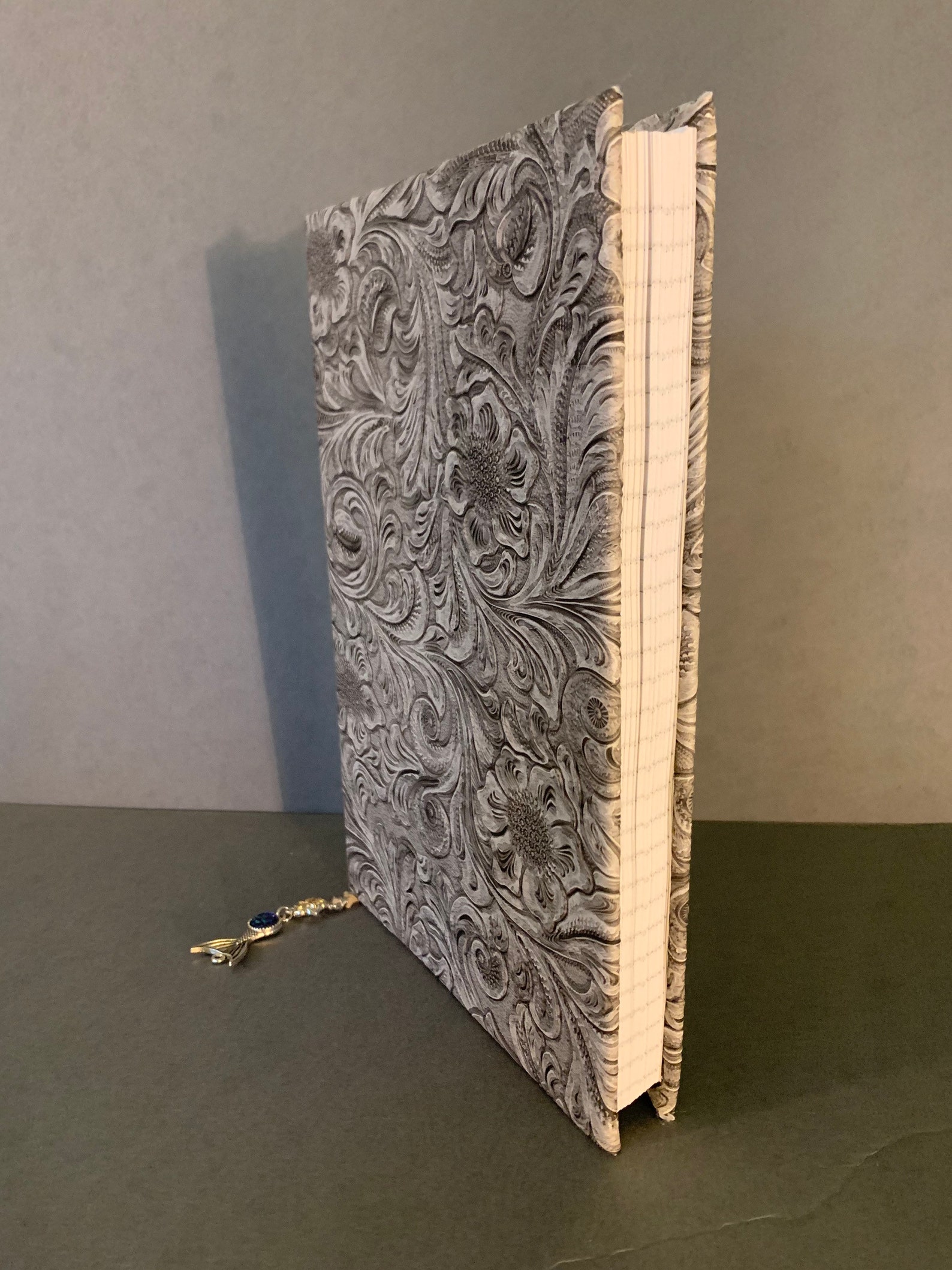 Hard cover faux leather journal with flower textured cover Etsy