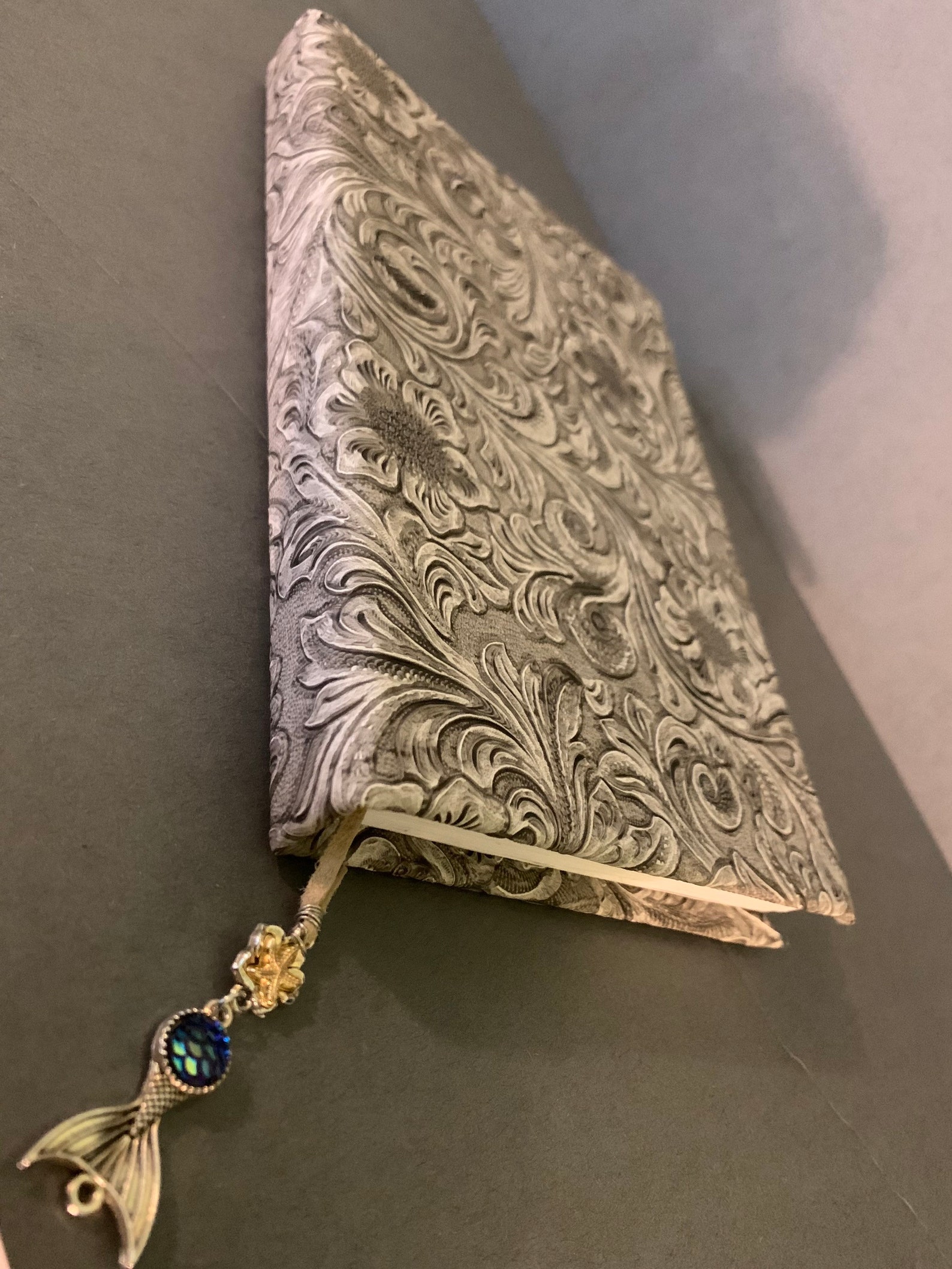 Hard cover faux leather journal with flower textured cover Etsy