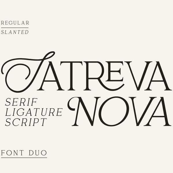 Satreva Nova Font Duo, Serif Font, Calligraphy Font, Stylish Font, Ligature Font, Logo Font, Elegant Font, Classy Font, Luxury Font,