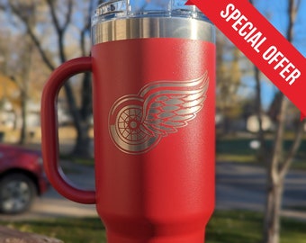 Detroit Red Wings 40oz "Stanley" Style Tumbler w/ Straw - Engraved Double Sided
