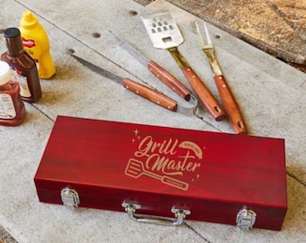 BBQ Grilling Set, Custom Engraved and Great Gift for Dad. Father's day grill set. Tailgating Barbecue Set