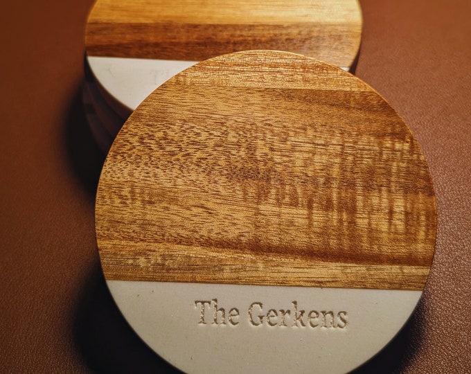 Custom Stone Engraved Coasters - Set of 4, Wedding Gifts, Home Decor, Rustic Designed, Personalized Gift and Engraved
