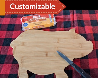 Customizable Bamboo Pig Cutting Board: Laser Engraved BBQ Gift