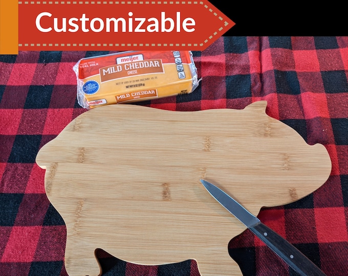 Customizable Bamboo Pig Cutting Board: Laser Engraved BBQ Gift