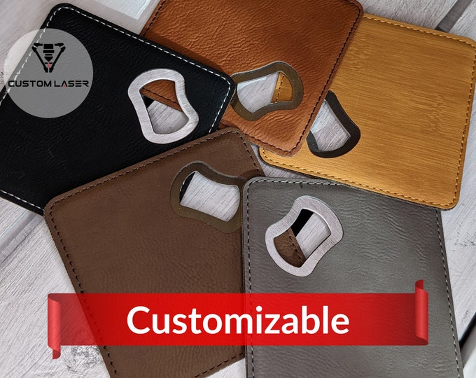 Custom Engraved Leatherette Coaster & Bottle Opener, Party Favors, Wedding Gifts, Personalized Monogram