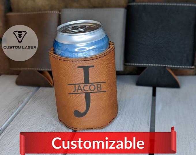 Custom Laser Engraved Leatherette Can Coozie: Personalized Beverage Holder
