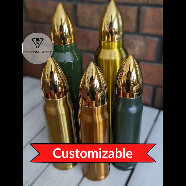 Personalized Bullet Thermos Tumbler, Father's Day Gift, Military Law Enforcement gift for him, groomsman gift, personalized tumbler for guy