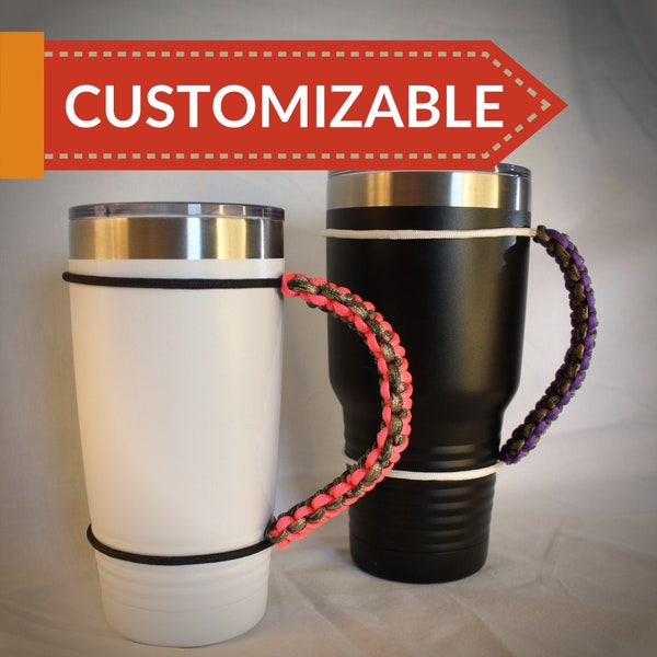 20 and 30 oz Tumbler Handle Paracord for Stainless Cups, Metal Tumbler Handle Yeti Cup, Bright colors, Polar Camel, & RTIC Tumblers